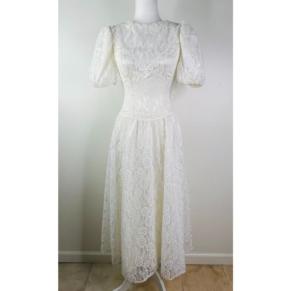 VTG‎ Jessica McClintock White Crochet Lace V-Back Dress Size 3/4 - Picture 1 of 9